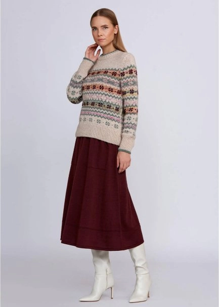 Winter Patterned Cream Knit Sweater - 6