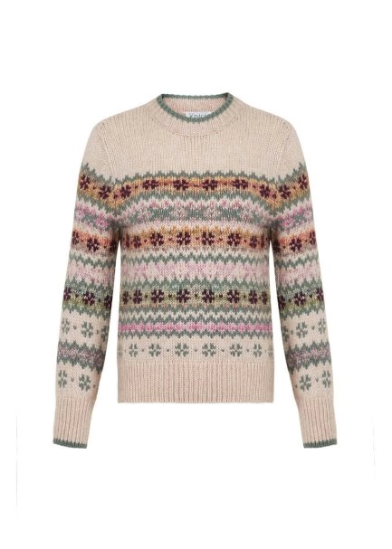 Winter Patterned Cream Knit Sweater - 8