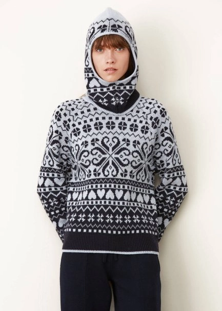 Wınter Patterned Lıght Blue&Navy Wool Balaclava - 1