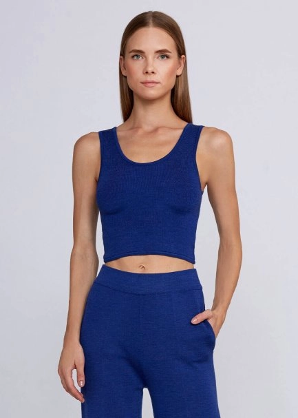 Wool Blend Blue Knit Crop Top - 1