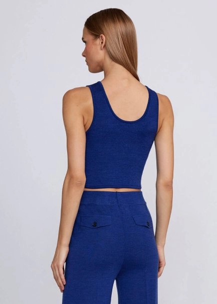 Wool Blend Blue Knit Crop Top - 3