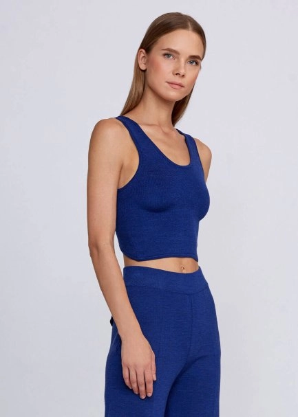 Wool Blend Blue Knit Crop Top - 4