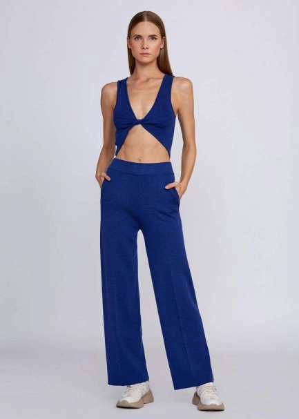 Wool Blend Blue Knit Crop Top - 5