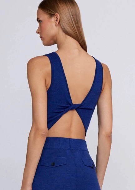 Wool Blend Blue Knit Crop Top - 7