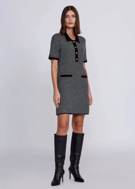 Wool Blend Jeweled Button Mini Knit Dress - 1