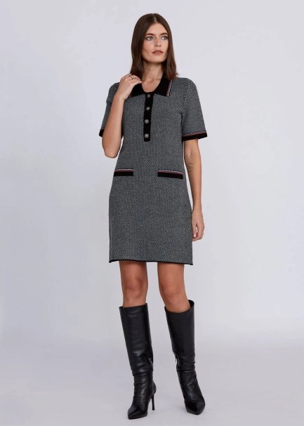 Wool Blend Jeweled Button Mini Knit Dress - 2