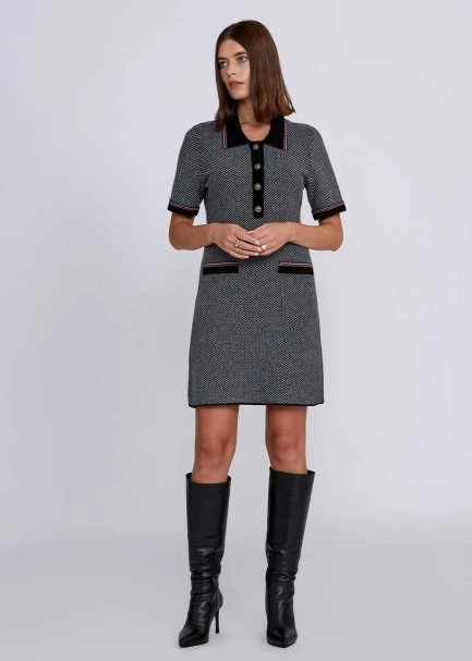 Wool Blend Jeweled Button Mini Knit Dress - 5