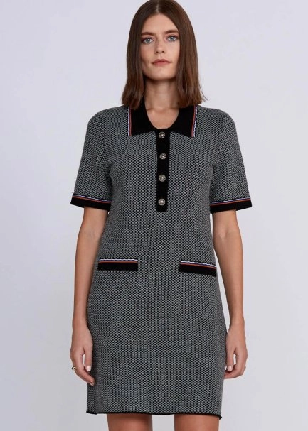 Wool Blend Jeweled Button Mini Knit Dress - 7