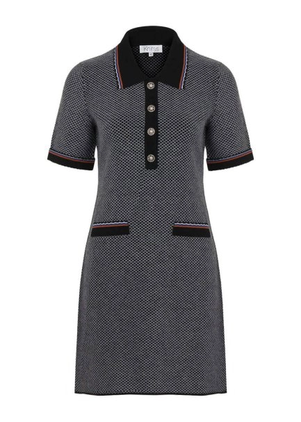 Wool Blend Jeweled Button Mini Knit Dress - 8