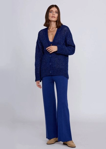 Wool Blend Stitch Detailed Navy Knit Cardigan - 2