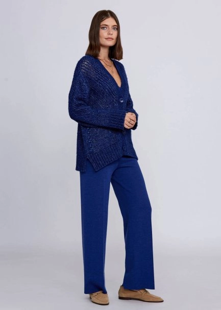 Wool Blend Stitch Detailed Navy Knit Cardigan - 6