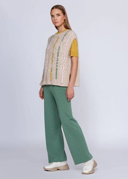 Wool Blend String Detailed Cream Knit Vest - 2