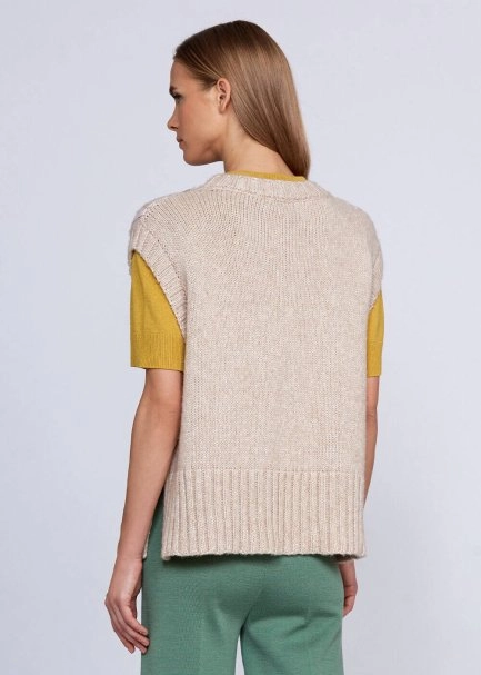 Wool Blend String Detailed Cream Knit Vest - 3