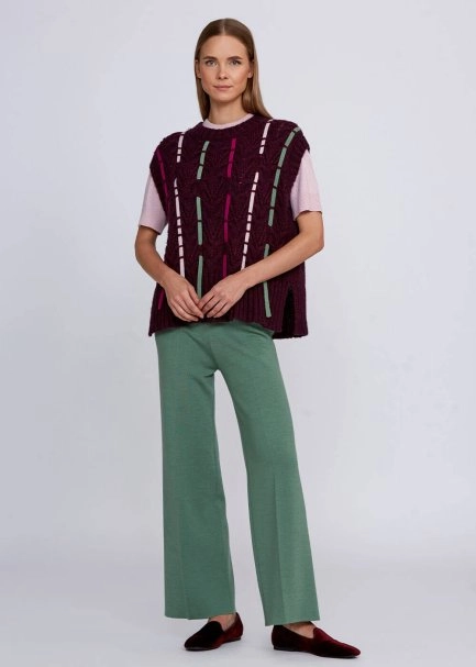 Wool Blend String Detailed Wine Knit Vest - 2