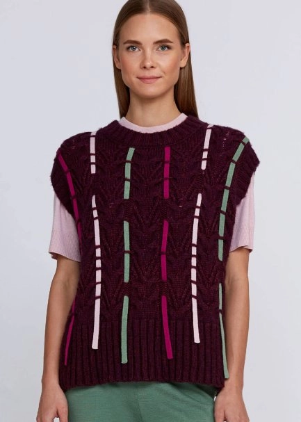 Wool Blend String Detailed Wine Knit Vest - 6