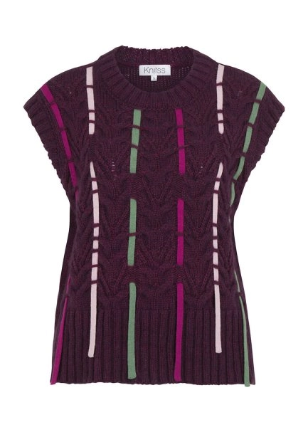 Wool Blend String Detailed Wine Knit Vest - 8