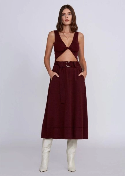 Wool Blend Wine Knit Crop Top - 2