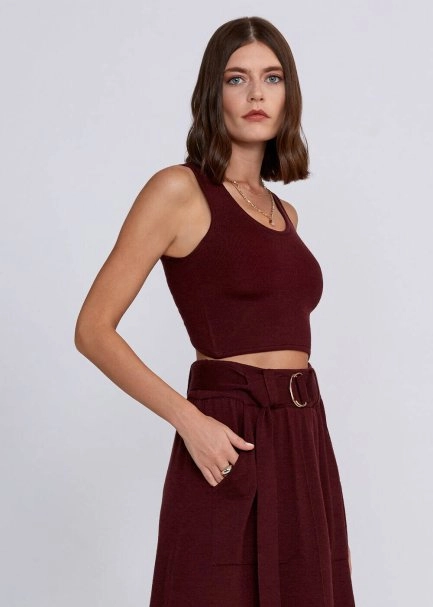Wool Blend Wine Knit Crop Top - 4