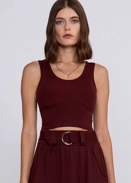 Wool Blend Wine Knit Crop Top - 6