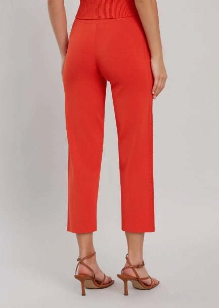 Yanı Örgü Detaylı Mercan Rengi Fit Triko Pantolon - 3