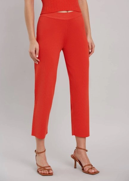Yanı Örgü Detaylı Mercan Rengi Fit Triko Pantolon - 5