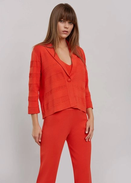 Yanı Örgü Detaylı Mercan Rengi Fit Triko Pantolon - 6