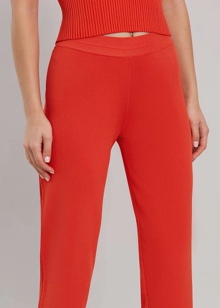 Yanı Örgü Detaylı Mercan Rengi Fit Triko Pantolon - 7