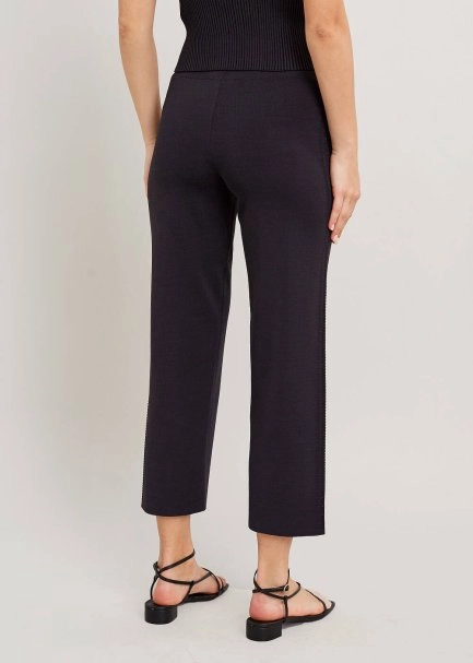 Yanı Örgü Detaylı Siyah Fit Triko Pantolon - 3