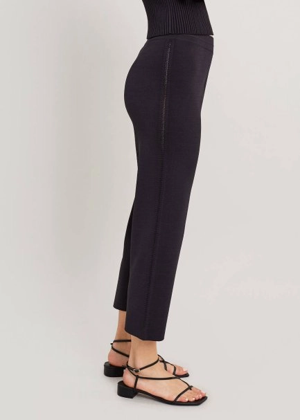 Yanı Örgü Detaylı Siyah Fit Triko Pantolon - 4