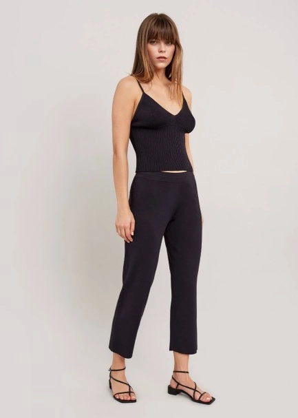 Yanı Örgü Detaylı Siyah Fit Triko Pantolon - 5