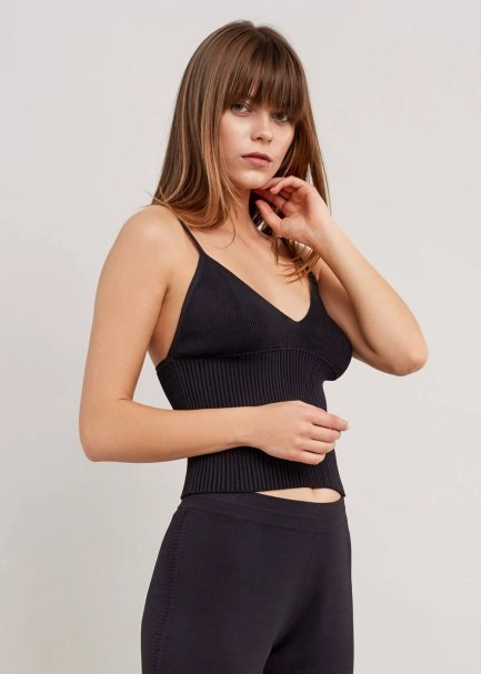 Yanı Örgü Detaylı Siyah Fit Triko Pantolon - 6