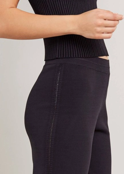 Yanı Örgü Detaylı Siyah Fit Triko Pantolon - 7