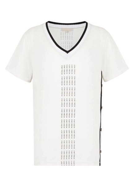Yanları Çıt Çıt Detaylı V Yaka Tshirt - 6