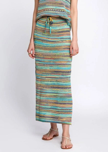 Yanları Yırtmaçlı Turkuaz Midi Triko Etek - 1