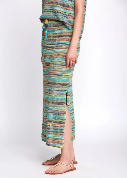 Yanları Yırtmaçlı Turkuaz Midi Triko Etek - 4