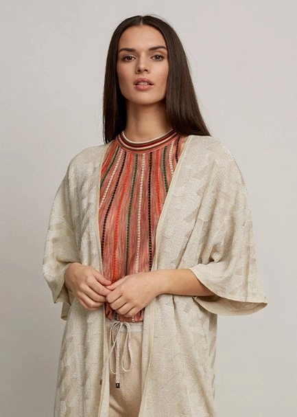 Yarım Kol Bej Kimono Hırka - 5