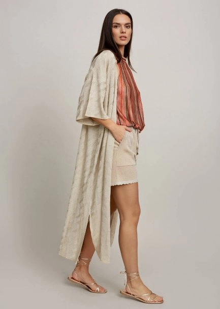 Yarım Kol Bej Kimono Hırka - 6
