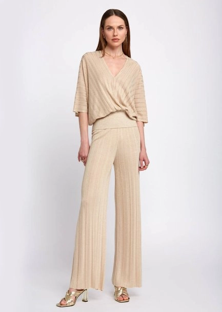 Yazlık İnce Bej Triko Pantolon - 5