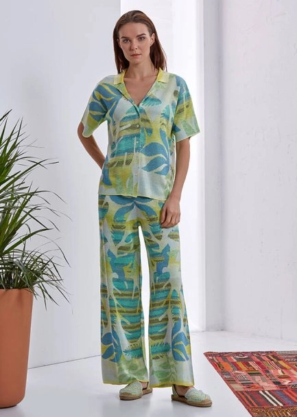 Yeşil Desenli Triko Gömlek - 2