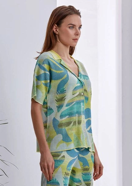 Yeşil Desenli Triko Gömlek - 4