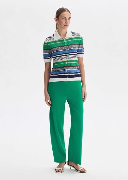 Yeşil Fitil Örgü Detaylı Triko Pantolon - 2