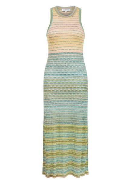 Yeşil Renk Geçişli Triko Elbise - 6