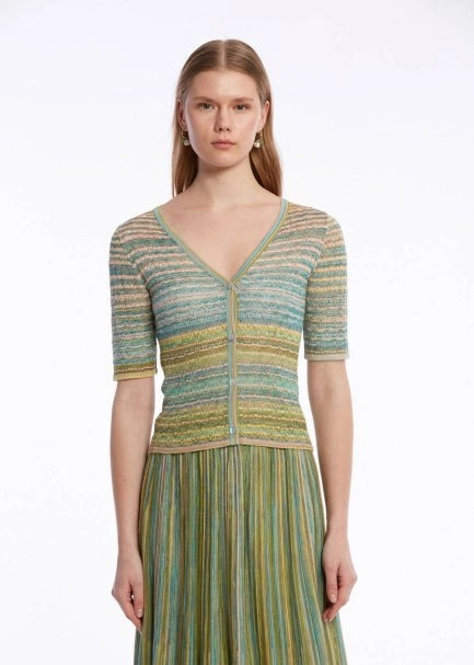 Yeşil Renk Geçişli Triko Hırka - 1