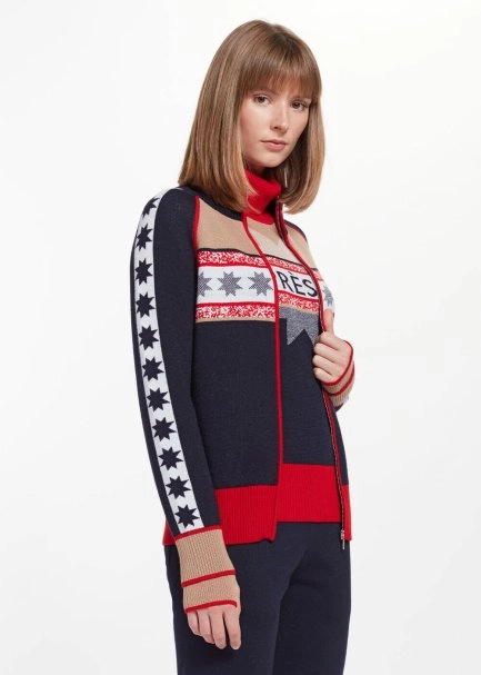 Yıldız Desenli Boğazlı Extrafıne Merino Triko Hırka - 4