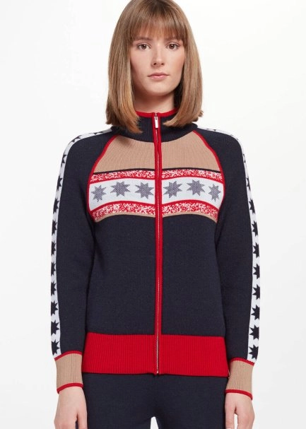 Yıldız Desenli Boğazlı Extrafıne Merino Triko Hırka - 6