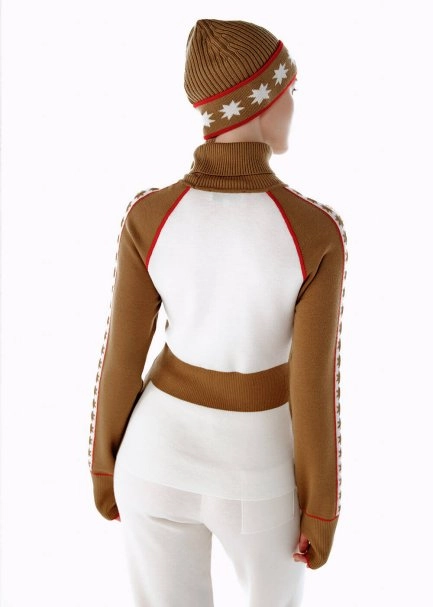 Yıldız Desenli Extrafıne Merino Yün Triko Camel Ekru - 5