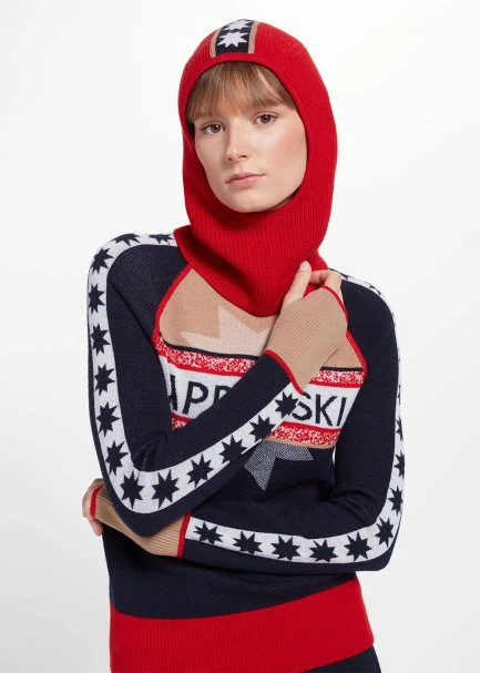 Yıldız Desenli Kırmızı Extrafıne Merino Yün Bere - 1