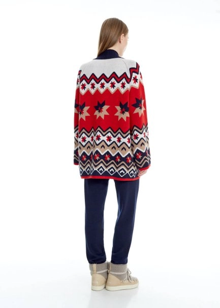 Yıldız Desenli Oversize Extrafine Merino Triko Hırka - 5