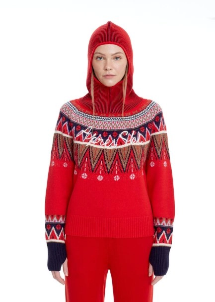 Yıldız Nakışlı Kırmızı Lacivert Merino Yün Bere - 1