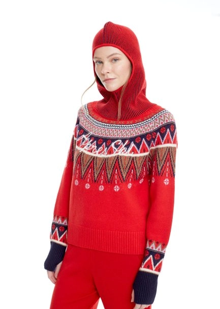 Yıldız Nakışlı Kırmızı Lacivert Merino Yün Bere - 3